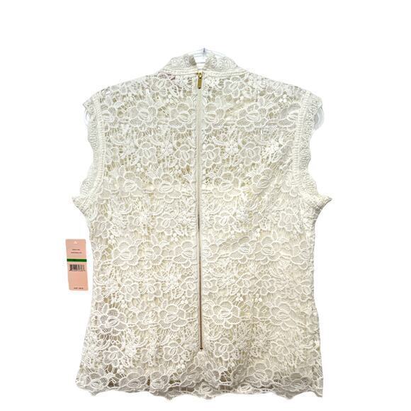 Nanette Lepore Womens Lace Crochet Top Size L White Marshmallow Back Zip NWT - Picture 2 of 6